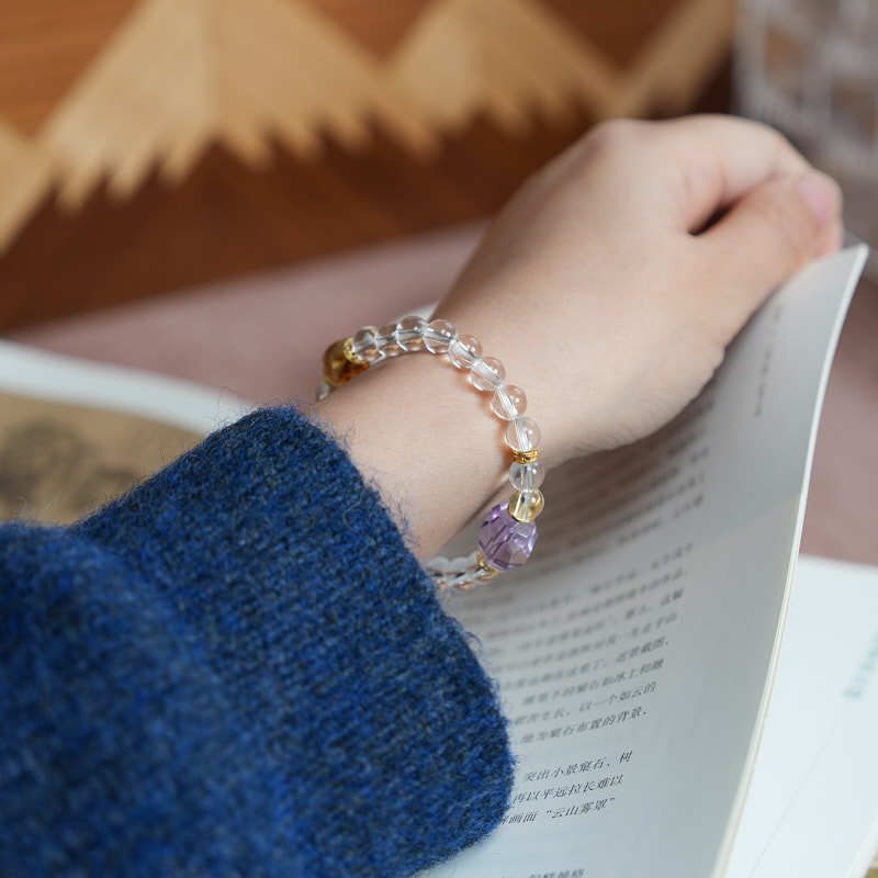 zensoullab White Crystal Bracelet for Women, Star-Shaped Amethyst Yellow Acai High-End Crystal Bracelet