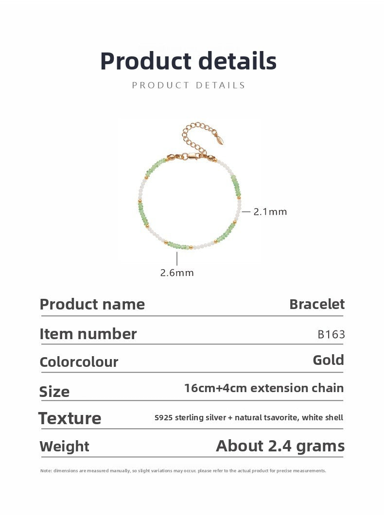 zensoullab Natural Gemstone Tsavorite Beaded Necklace for Women S925 Sterling Silver Colorful Gemstone Jewelry Collarbone Chain