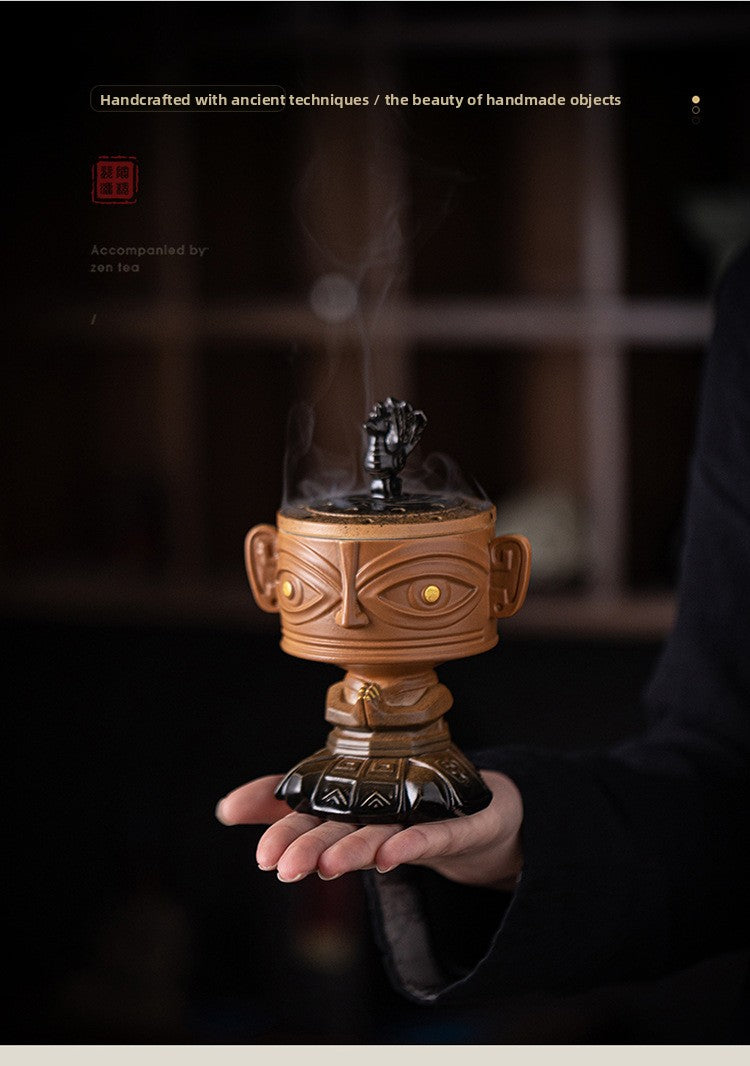 zensoullab Vintage Ceramic Cultural Creative Sanxingdui Incense Burner Home Indoor Sandalwood Burner Incense Burner Incense Supplies Aromatherapy Burner Ornament