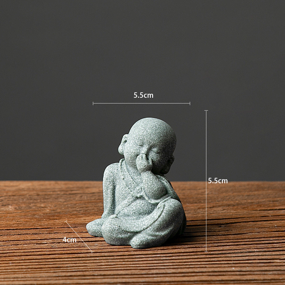 zensoullab New Chinese Zen Style Little Monk Tea Pet Small Buddha Statue Ornament Little Novice Fish Tank Landscaping Potted Plant Decoration Display