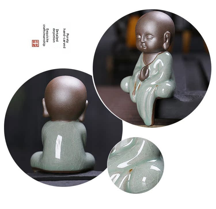 zensoullab Yunshang Tea Pet Ornament Creative Little Monk Purple Clay Backflow Incense Burner Tea Set Accessories Home Office Art Ornament