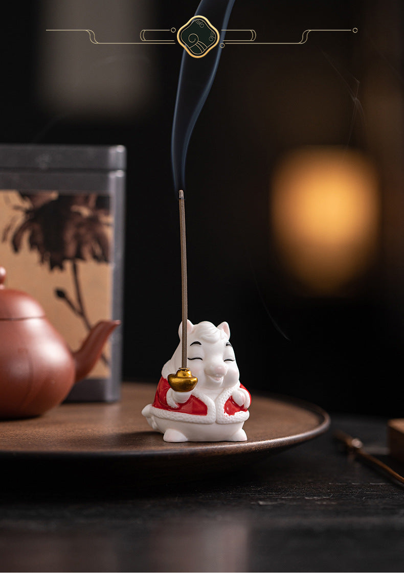 zensoullab Creative Ceramic Little Fortune Horse Incense Burner Cute Incense Holder Incense Stand Incense Tray Year of the Horse Mascot Aromatherapy Burner Incense Ceremony Ornament