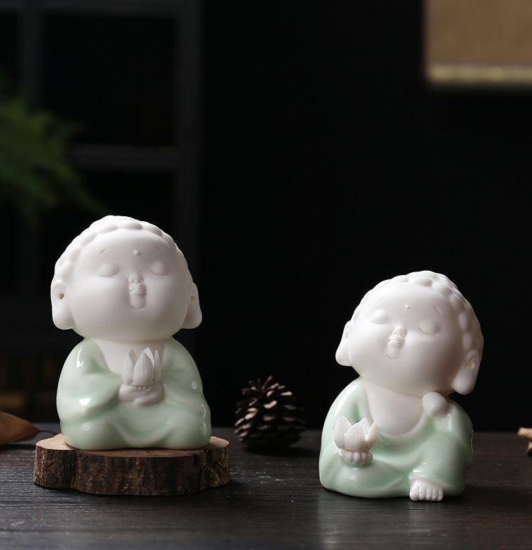 zensoullab Ceramic Chinese Creative Small Buddha Statue Ornament Home Living Room Display Shelf Car-mounted Peaceful Zen Desktop Decoration