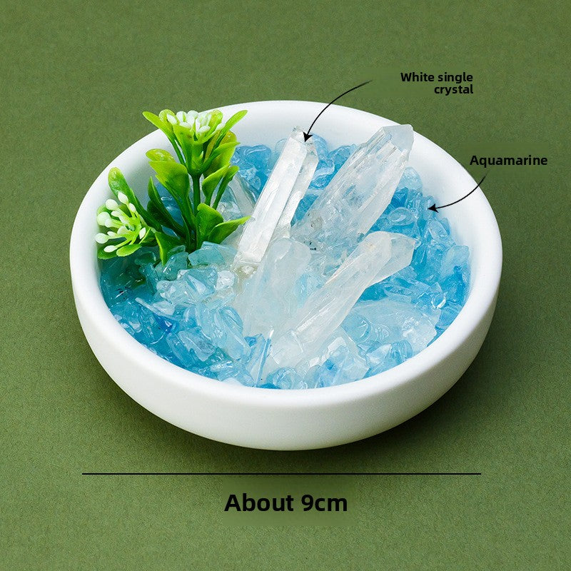 zensoullab Natural White Crystal Single Crystal Micro Landscape Ornament Yellow Amethyst Aquamarine Crushed Stone Demagnetization Home Decor