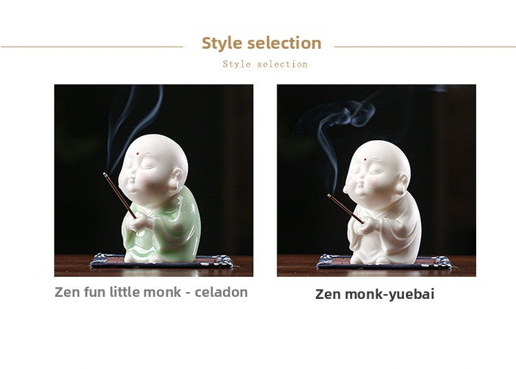 Zensoullab Creative Ceramic Ornaments Cute Little Monk Incense Burner Home Worship Incense Holder Incense Burner Incense Holder Indoor Sandalwood Holder