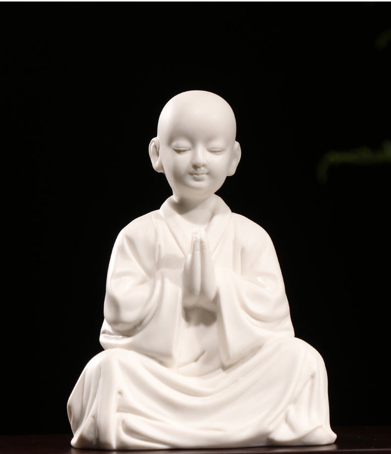 zensoullab Zen Style Dehua White Porcelain Little Monk Figurine Ceramic Little Novice Little Buddha Figure New Chinese Style Living Room Entrance Decoration