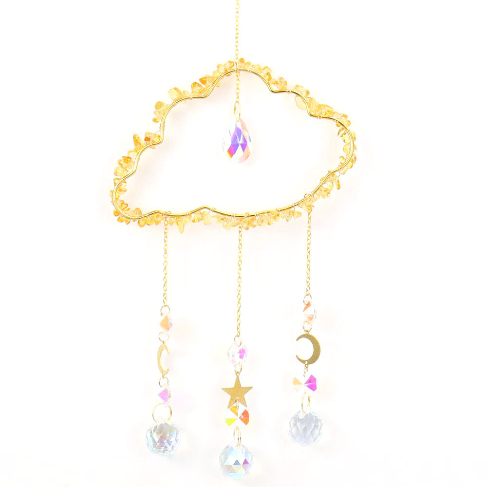 zensoullab Handmade Wire Wrapped Natural Crystal Crushed Stone Cloud Sun Catcher Hanging Ornament Wind Chime Decoration Pendant