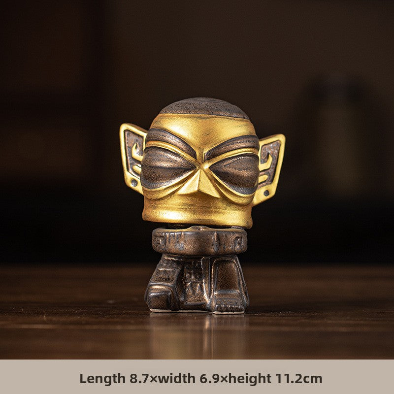 zensoullab National Trend Cultural Creative Ceramic Sanxingdui Zongmu Standing Figure Gold-Faced Ornament Home Living Room Tea Room Desktop Decoration