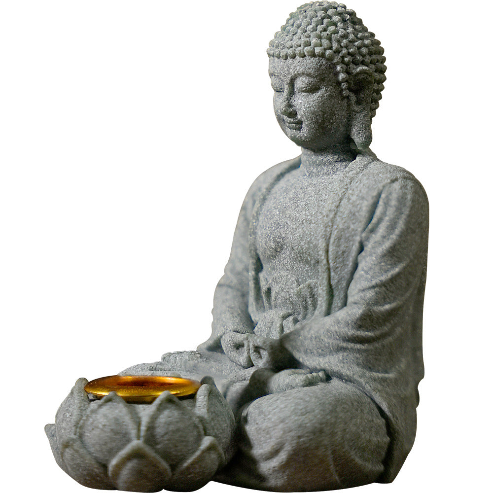 zensoullab New Green Sand Stone Buddha Statue Ornament Aromatherapy Decoration Living Room Zen Tea Tabletop Stone Small Sitting Buddha Incense Burner Ornament