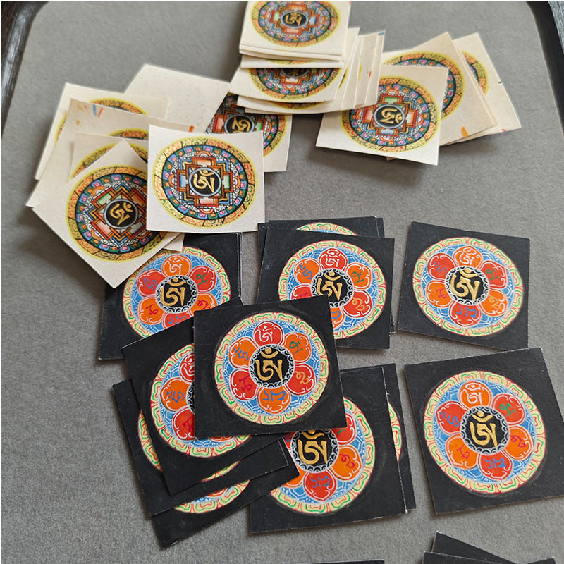 zensoullab Nepal Hand-painted Six-Word Mantra Scripture Altar Offering Thangka Round Gawu Box Guanyin Small Thangka Painting Necklace Pendant