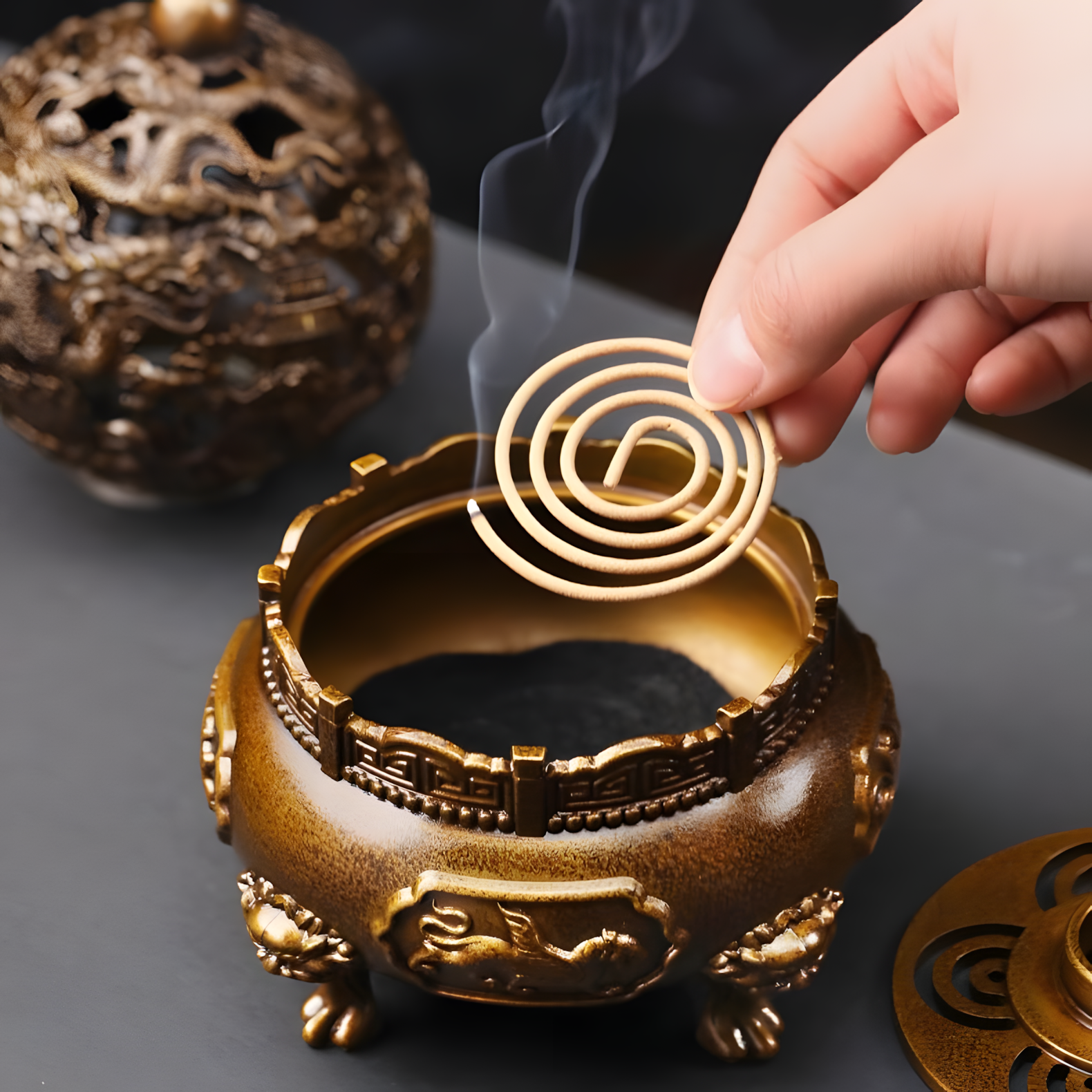 Zensoullab “Dragon’s Fortune Incense Burner” – Brass Gilded Carving for Meditation & Mindful Living