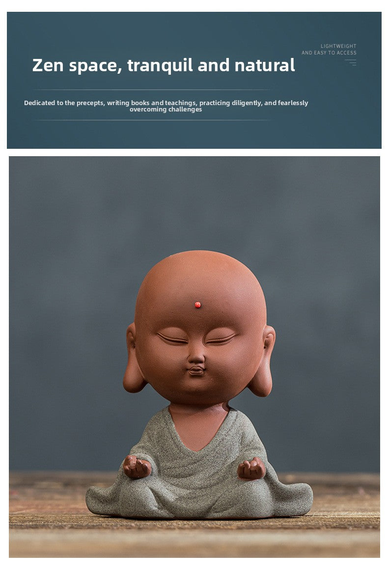 zensoullab Zen Style Yixing Clay Little Monk Tea Pet Tea Tray Tea Room Ornament Craft Figure Creative Space Decoration