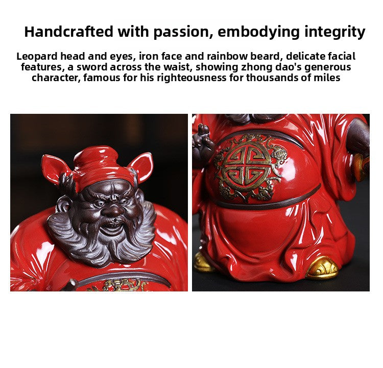 zensoullab Creative Ceramic Zhongkui Figurine Chinese Zen Style Character Ornament Home Living Room Tea Room Entrance Decoration Craft Gift