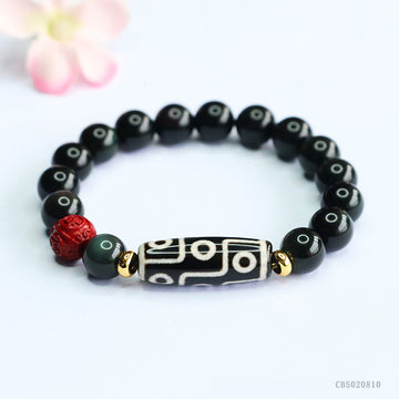 zensoullab Natural Obsidian Bracelet Nine-Eyed Dzi Bead Agate Bracelet Tibetan Style Jewelry