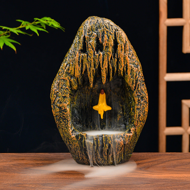 zensoullab Resin Carved Backflow Incense Burner Mountain Water Creative Aromatherapy Burner Ornamental Smoke Incense Burner Agarwood Sandalwood Incense Dehua Ceramic