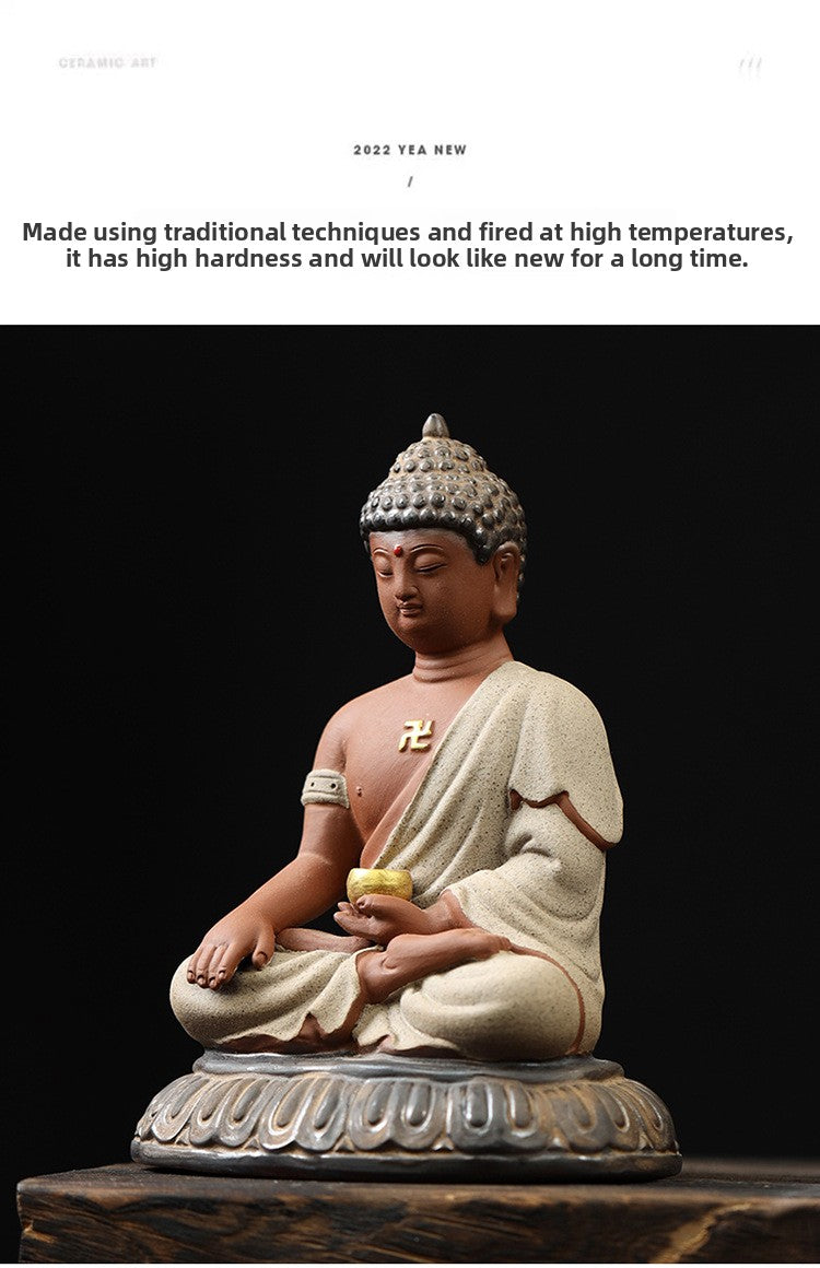 Zensoullab Zen Ceramic Sakyamuni Buddha Ornaments Vairocana Buddha Home Living Room Entrance Decorations Worship Furnishings