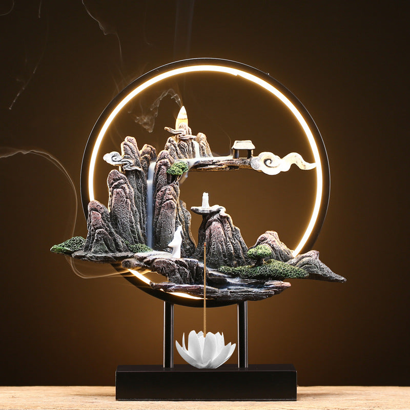 zensoullab Zen Style Chinese Mountain Water Backflow Incense Burner Lamp Ring Creative Home Sandalwood Agarwood Indoor Aromatherapy Ornament