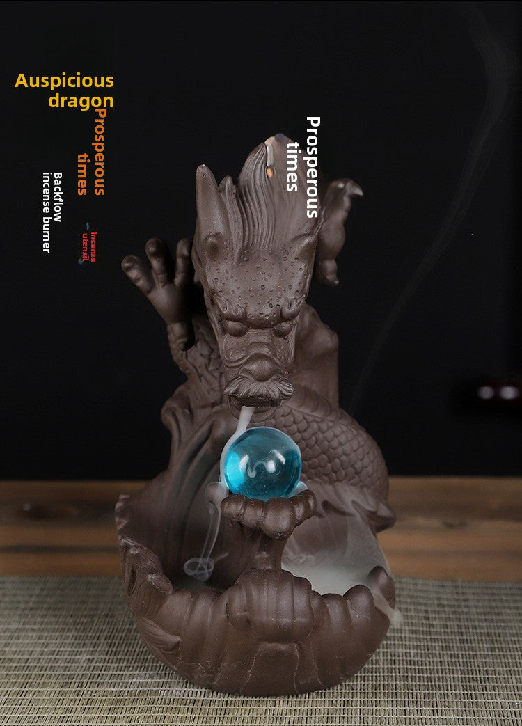 zensoullab Backflow Incense Burner Ceramic Zisha Xianglong Prosperous Home Tea Ceremony Office Creative Craft Ornament