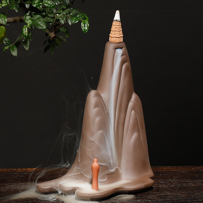 zensoullab Purple Clay Backflow Incense Burner Creative Mountain Water Flowing Heart to Buddha Smoke Backflow Sandalwood Burner Home Decor