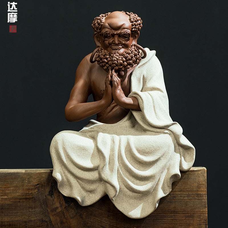zensoullab Premium Daruma Figurine Purple Clay Daruma Buddha Ceramic Craft Large Home Zen Entrance Decoration