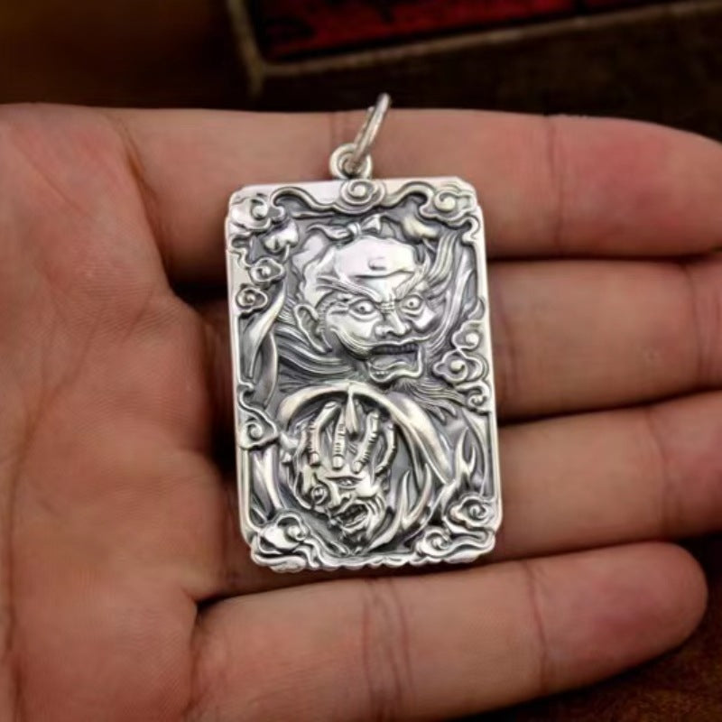 zensoullab Thai Silver Pendant Men's Six-Word Mantra Men's Dominant Pendant Necklace Zhongkui Buddha Statue Pendant Amulet Jewelry