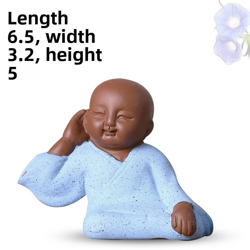 zensoullab Mini Cute Purple Clay Little Monk Tea Pet Ceramic Four Little Sha Mi Succulent Plant Decoration Creative Home Ornament