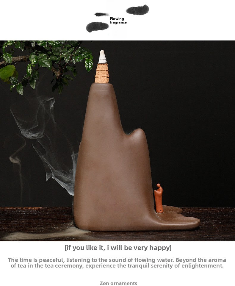 zensoullab Purple Clay Backflow Incense Burner Creative Mountain Water Flowing Heart to Buddha Smoke Backflow Sandalwood Burner Home Decor
