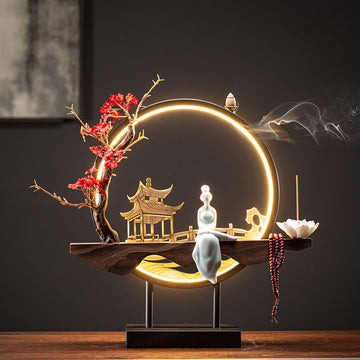 Zensoullab Ceramic Backflow Incense Burner Led Night Light Incense Decoration New Chinese Hallway TV Cabinet Dongting Lake Gift Incense