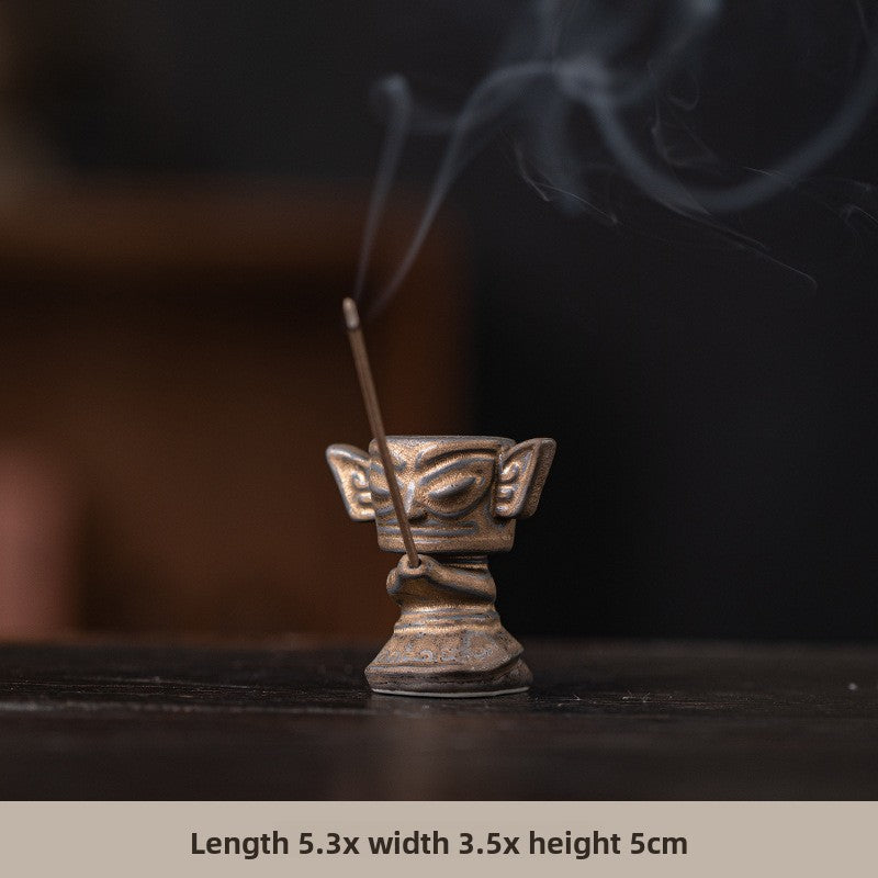 zensoullab Sanxingdui Bronze Large Standing Figure Mask Incense Burner Incense Holder Ceramic Ornament Study Desk Cultural Creative Figurine Gift