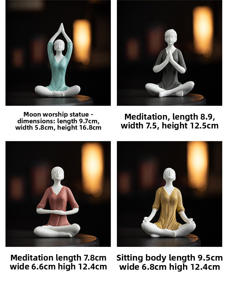 zensoullab Simple Ceramic Crafts Purple Clay Yoga Girl Modern Ornament Creative Figure Artwork Yoga Studio Gift