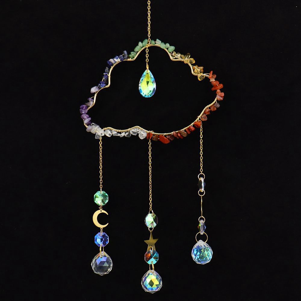 zensoullab Handmade Wire Wrapped Natural Crystal Crushed Stone Cloud Sun Catcher Hanging Ornament Wind Chime Decoration Pendant