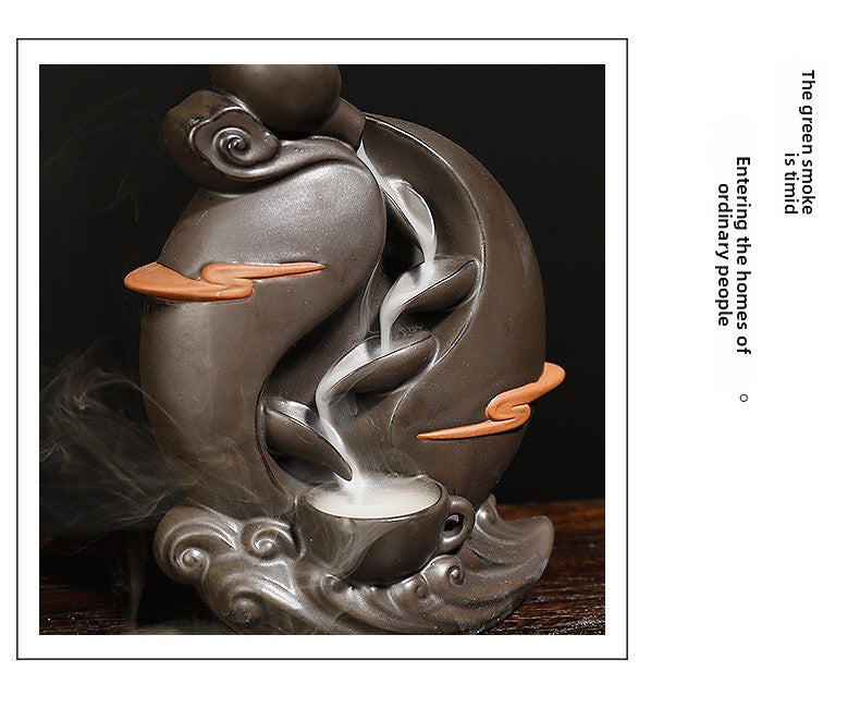 zensoullab New Teapot Smoke Backflow Incense Burner Large Ceramic Ornamental Incense Burner Home Decor Craft