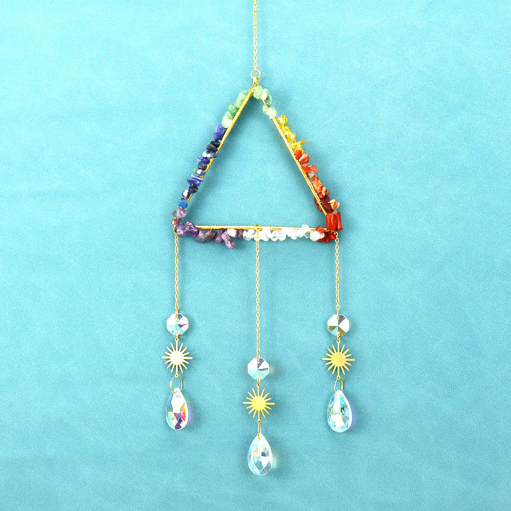 zensoullab Natural Raw Crystal Wind Chime Sun Catcher Triangle Hanging Holiday Home Decoration