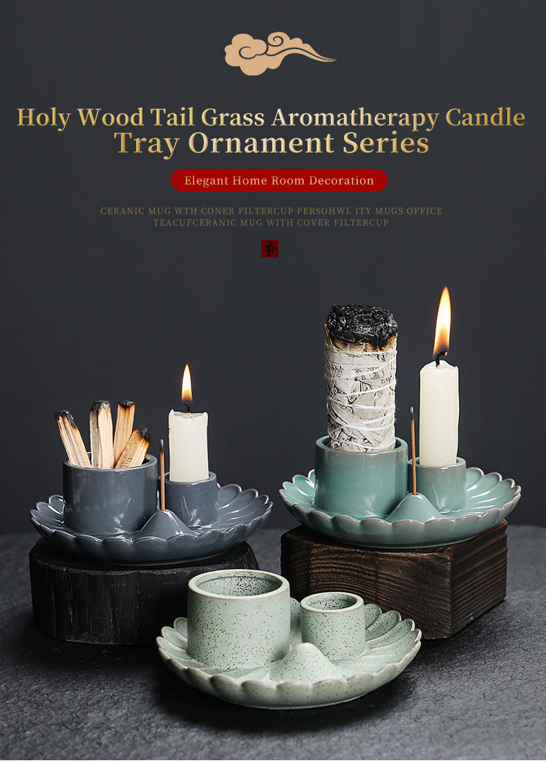 Peruvian Sacred Wood Tray Sage Tray Sacred Wood Stand Candle Holder Candle Tray Incense Burner Ceramic