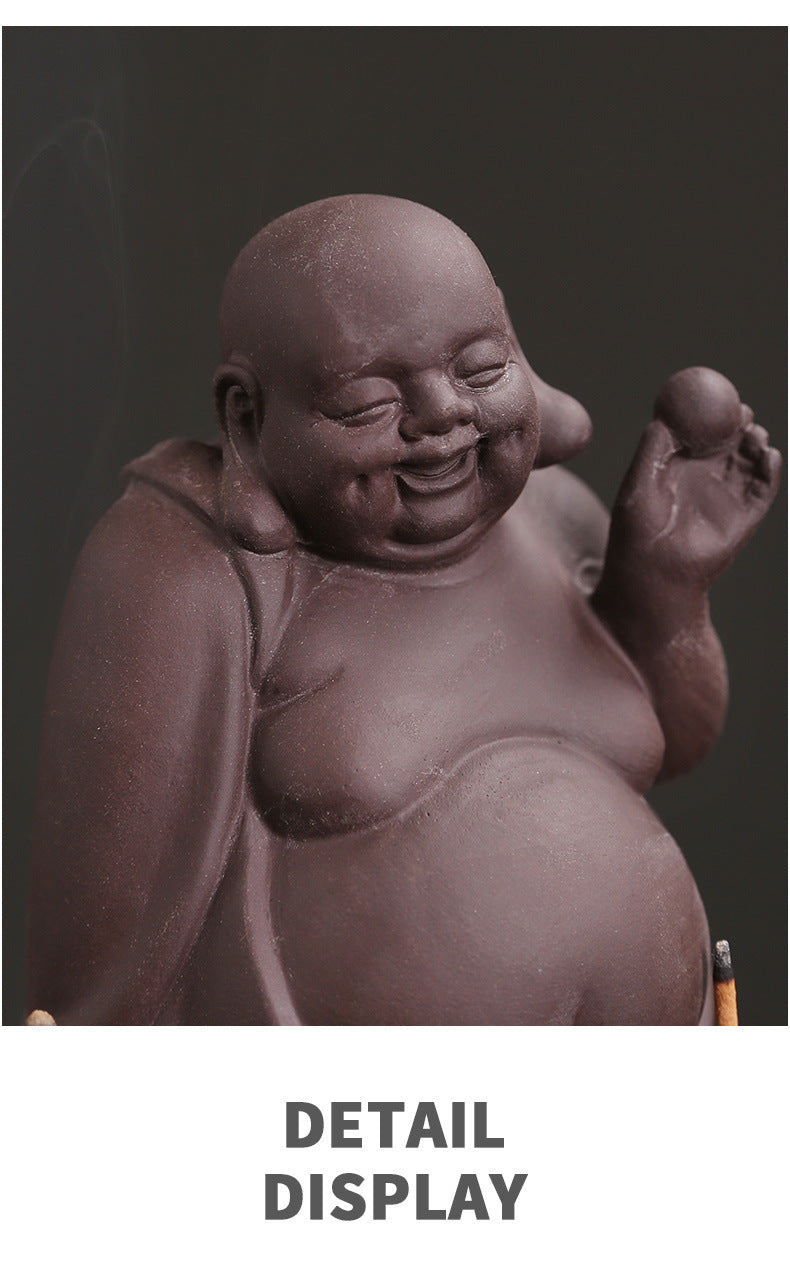 zensoullab New Purple Clay High Mountain Water Flow Backflow Waterfall Incense Burner Creative Maitreya Buddha Sandalwood Backflow Incense Burner Ornament