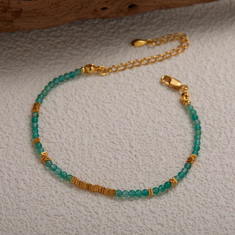 zensoullab S925 Sterling Silver Natural Green Chalcedony Gemstone Necklace for Women Fashionable Personalized Handmade Fragmented Silver