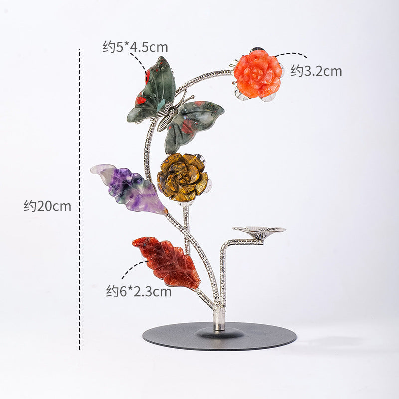 zensoullab Natural Crystal Rose Flower Butterfly Crystal Ball Ornament Crystal Craft Ball Stand Candle Holder Holiday