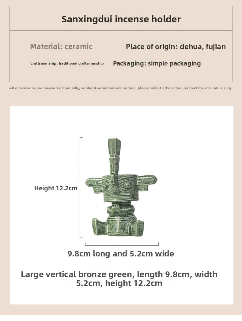 zensoullab Sanxingdui Bronze Large Standing Figure Mask Incense Burner Incense Holder Ceramic Ornament Study Desk Cultural Creative Figurine Gift