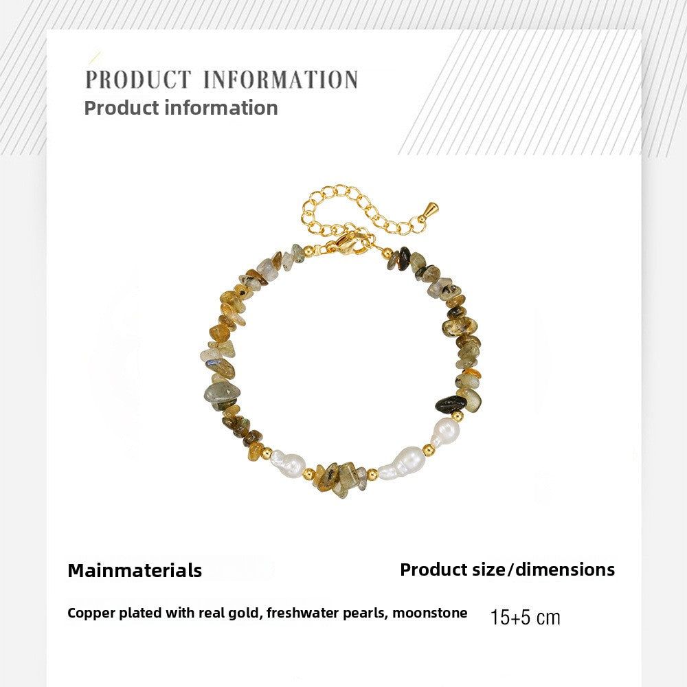 Zensoullab2025 Autumn and Winter Freshwater Pearl Necklace Bracelet Maillard Moonstone Pearl Sweater Chain High-Grade Light Luxury