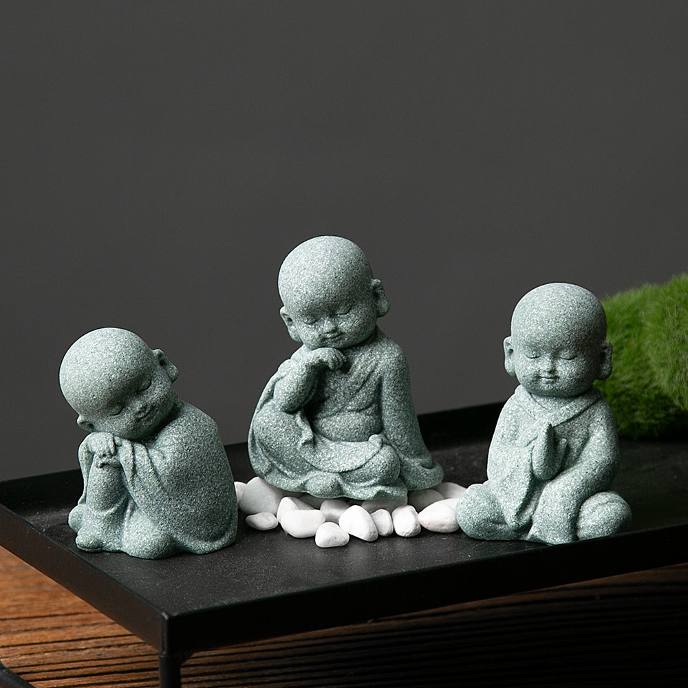 zensoullab New Chinese Zen Style Little Monk Tea Pet Small Buddha Statue Ornament Little Novice Fish Tank Landscaping Potted Plant Decoration Display