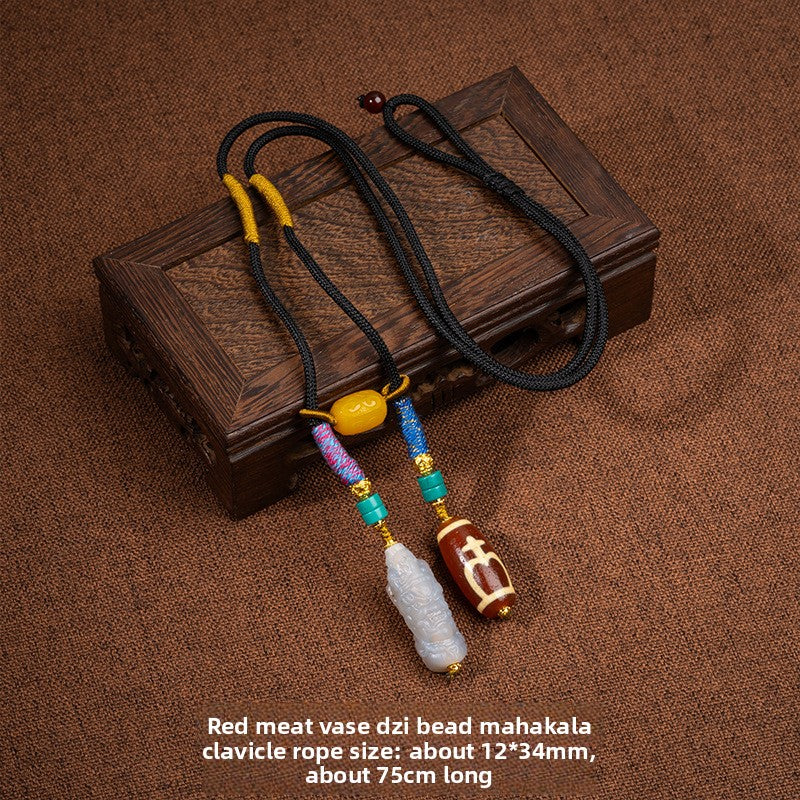 Zensoullab Natural Tibetan Lotus Master Three-Eye Multi-Totem Tibet Beads Necklace Agate Pendant Men's and Women's Woven Necklace in Stock