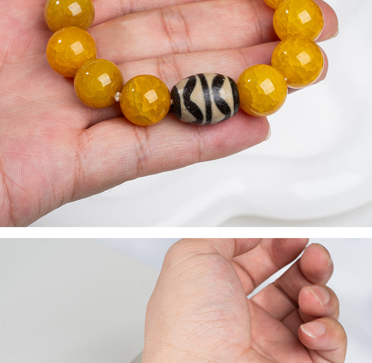zensoullab Natural Three-Eyed Dzi Bead Agate Bracelet Fashion Versatile Unisex Couple Style Tiger Tooth Single Circle Bracelet In Stock