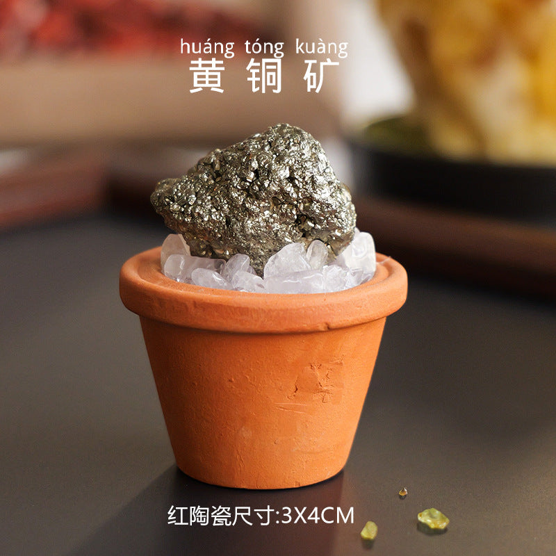 zensoullab Natural Crystal Raw Stone Mineral Pot Ornament Crystal Gemstone DIY Simulation Potted Plant Home Desktop Car Ornament