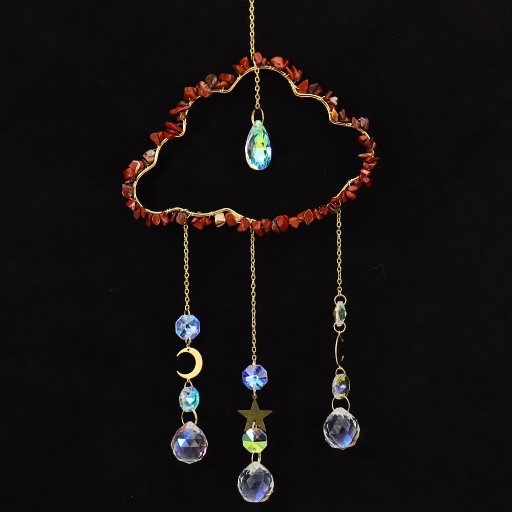 zensoullab Handmade Wire Wrapped Natural Crystal Crushed Stone Cloud Sun Catcher Hanging Ornament Wind Chime Decoration Pendant