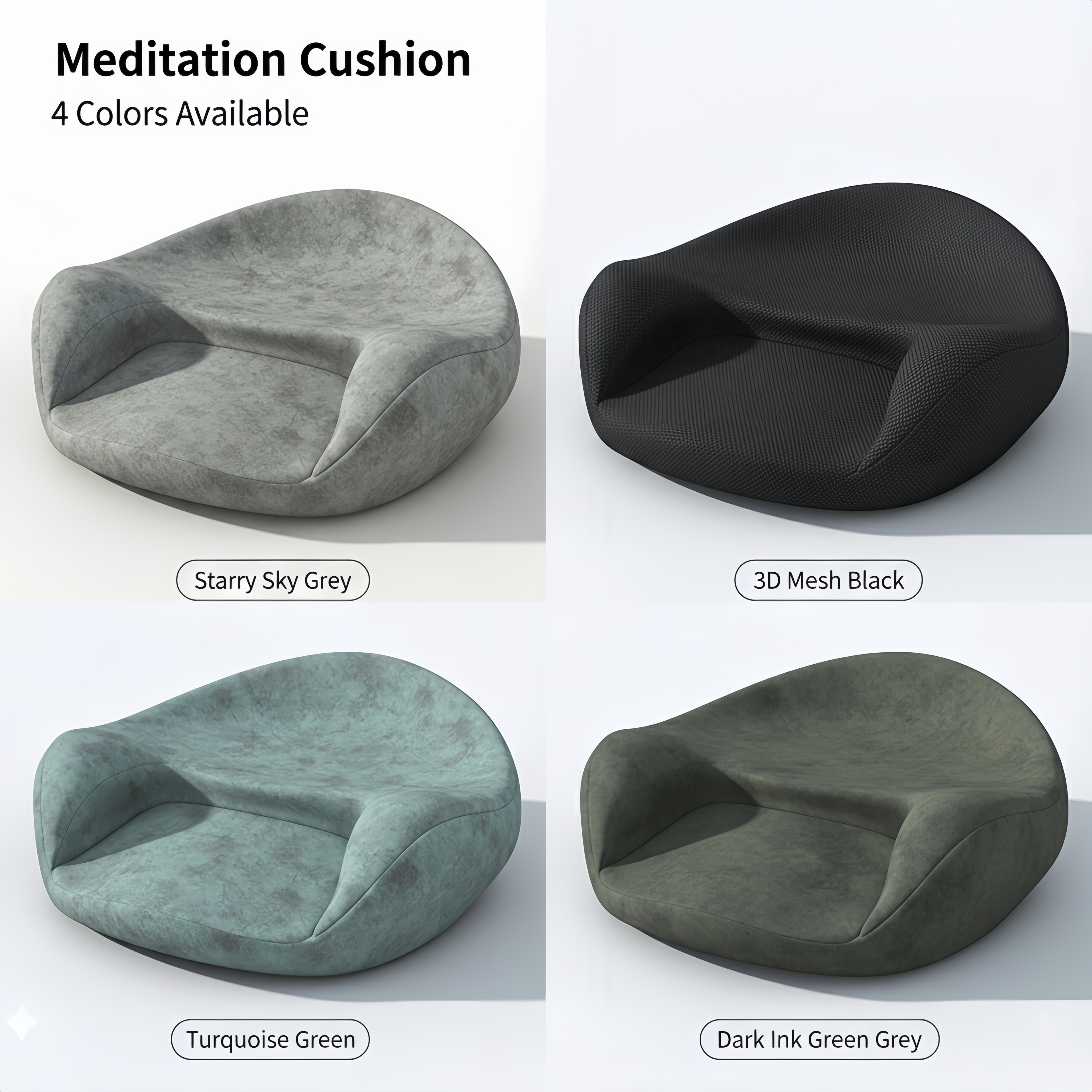 Zensoullab Ergonomic Meditation Cushion Floor Seat (Memory Foam) – 4 Colors