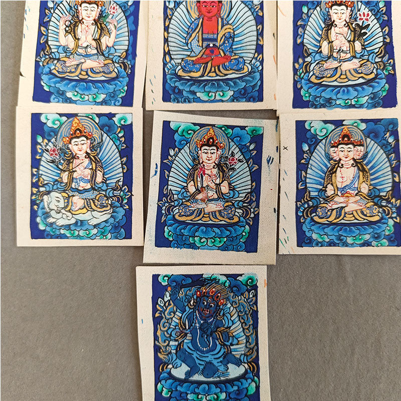 zensoullab Nepal Hand-painted Zodiac Buddha Guardian Small Thangka Portable Blue Thangka God of Wealth Green Tara Portable Necklace Pendant