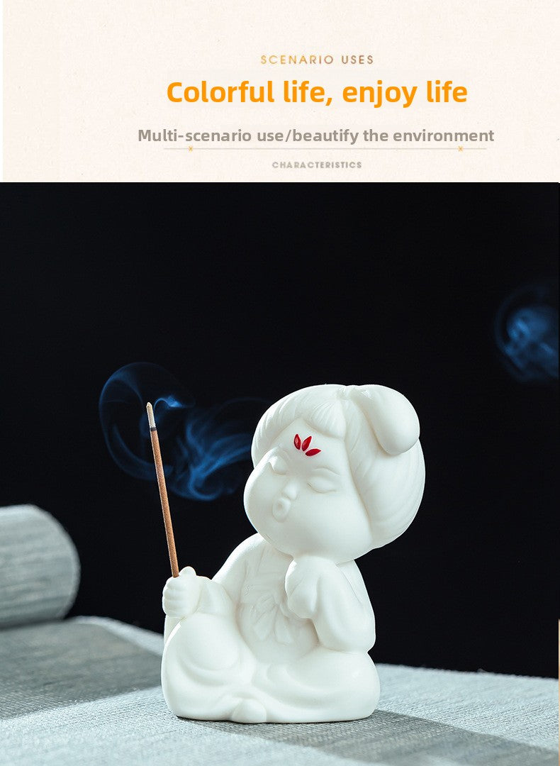 zensoullab Chinese Style Ceramic Lady Incense Holder Incense Stand Incense Burner Incense Stick Sandalwood Home Aromatherapy Burner Creative Home Decor Ornament