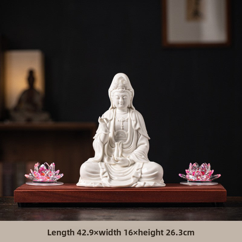 zensoullab Zen Style Chinese White Porcelain Holding Bottle Guanyin Buddha Statue Desktop Ornament Home Indoor Entrance Display Cabinet Decoration
