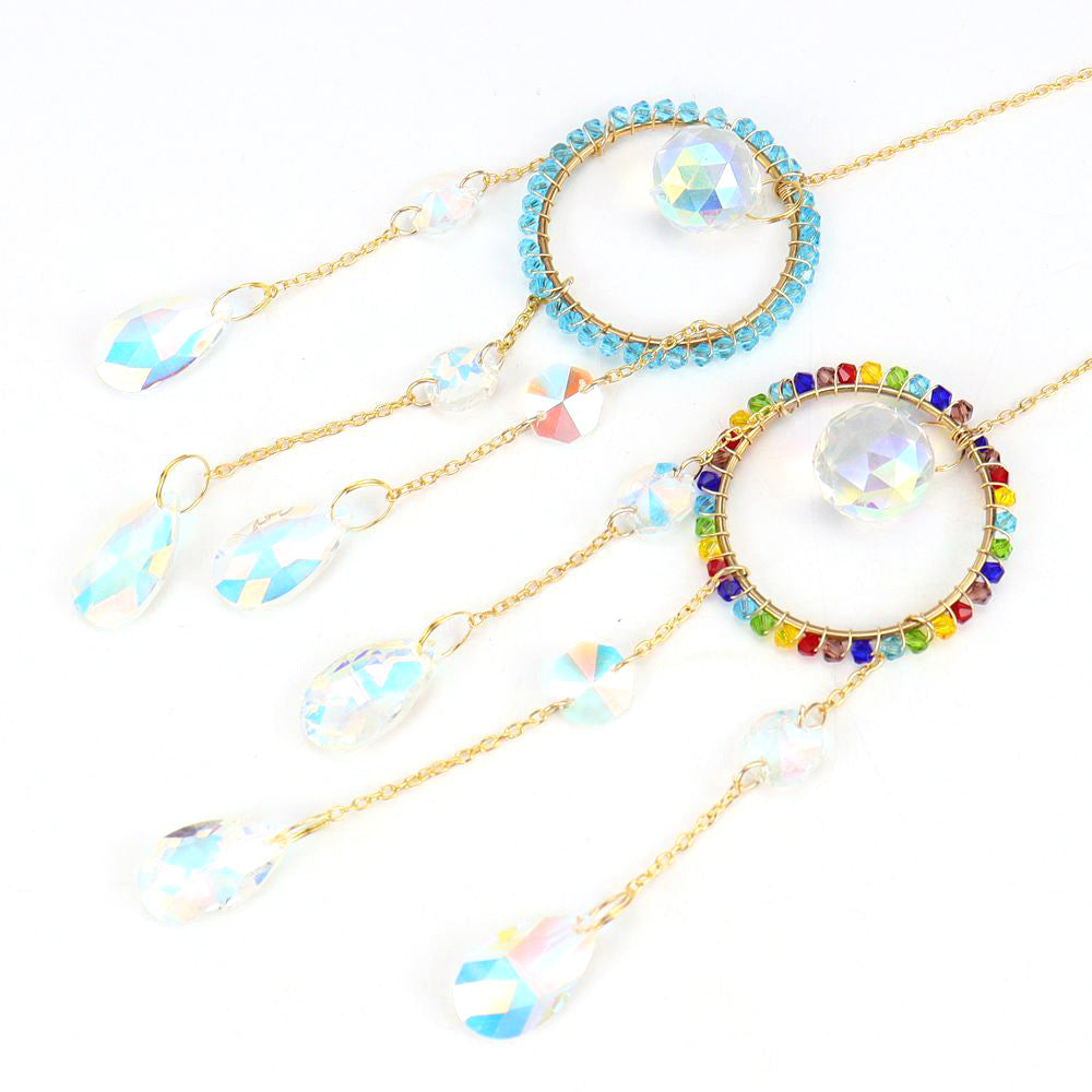 zensoullab Handmade Silk-wrapped Moon Star Crystal Sun Catcher Curtain Hanging Ornament Garden Decoration