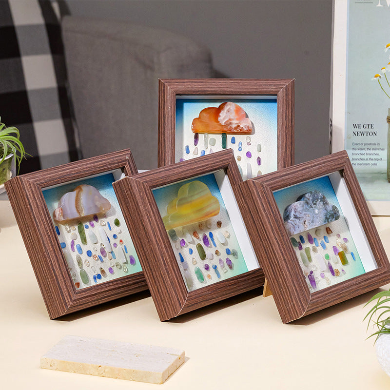 zensoullab Runyang Jewelry 4inch Natural Crystal Raw Stone Photo Frame Ornament Red Agate Fluorite Cloud Crushed Stone Painting Crystal Decoration